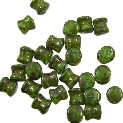 bead Pellet 4x6mm Teal Green Picasso (24pcs) Czech - j3054