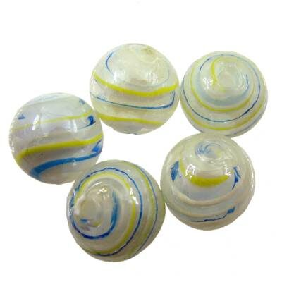 bead round 14mm white/blue/yellow - k783