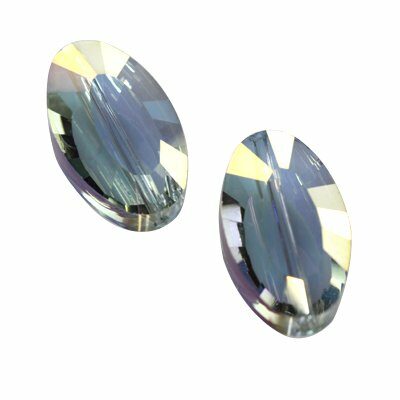 bead oval 13x22mm flat faceted silver shade AB - j10666