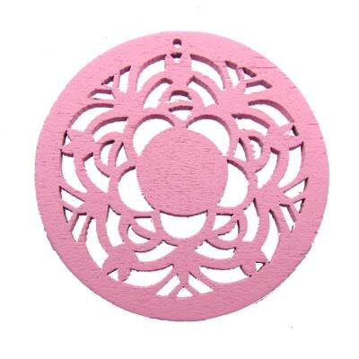 wooden pendant 50mm round pink - f10868