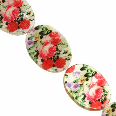 mother of pearl oval 25x18mm Red Roses - f10188