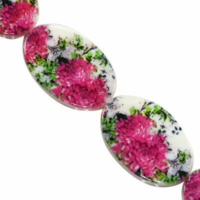 bead oval 30x20mm mother of pearl Peonies - f10224