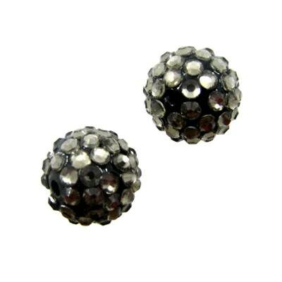 bead round 14x16mm resin with  rhinestones gray - k990