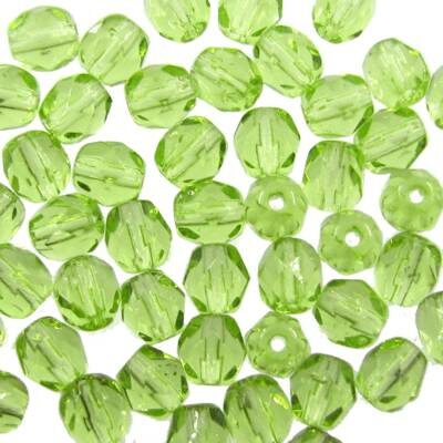 bead firepolished 4mm g.zaļas caursp. "Olivine" (50pcs) Czech - j3319