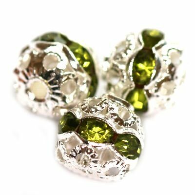 spacer bead round 8mm with green zircons - f6833