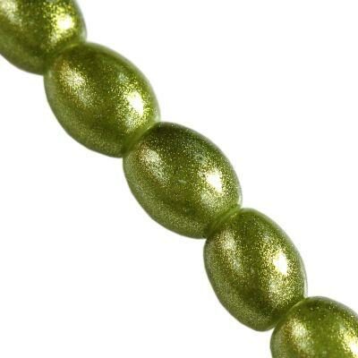 bead oval 6x8mm (20pcs) Gold Powder Metallic green - f15721
