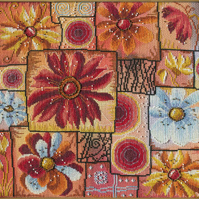 fabric for bead emroidery 33x30cm canva+beads+thread Flower mosaic  - nhhd3066