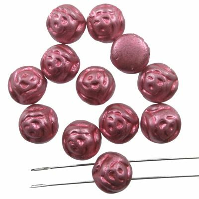 two-hole low cabochon Candy Rose Pink metallic (12pcs) Czech - j3261