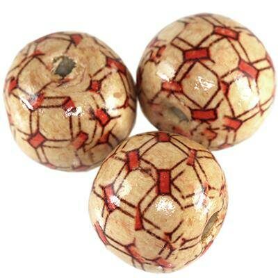 wooden bead 19mm round with rectangles - f7852