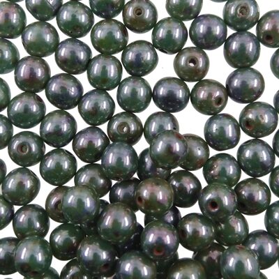 (Latviski) pērle apaļa 6mm (24gab) zaļgani melna