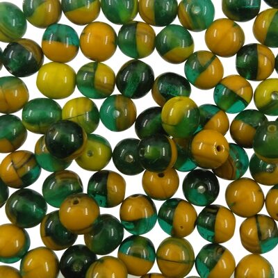 (Latviski) pērle apaļa 6mm (24gab) dzeltena/zaļa