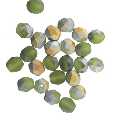 (Latviski) pērle ugunsslīpēta 6mm (24gab) zaļas matētas vakuumpārklātas