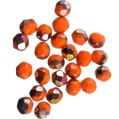 (Latviski) pērle ugunsslīpēta 6mm (24gab) oranža pārklāta "Orange lustered"
