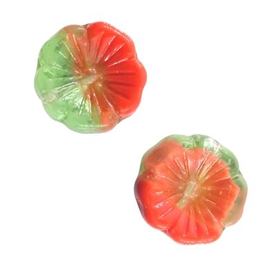 (Latviski) pērle puķe 14x14mm zaļa/sarkana