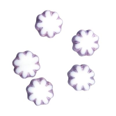 (Latviski) pērle puķe 9mm balta/violeta