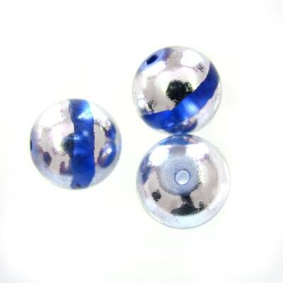 bead round 12mm blue with silver (10pcs) China - k296