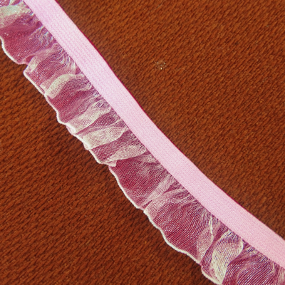 elastic lace with tulle 8+13mm pink (1 meter) - lente07