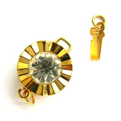 box clasp 14x14x7mm gold color with rhinestone - k038
