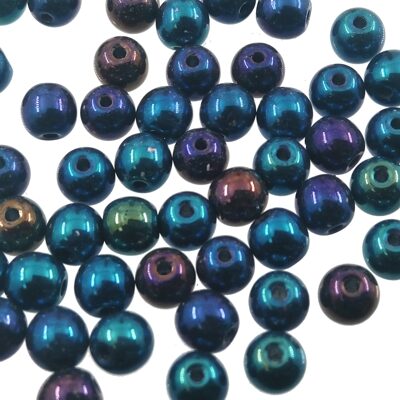 (Latviski) pērle apaļa 4mm (50gab) zila Jet Blue Iris