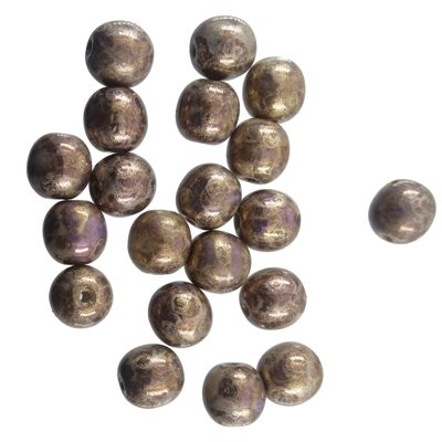 (Latviski) pērle apaļa 6mm (20gab) piena g.violeta ar zelta plankumiem