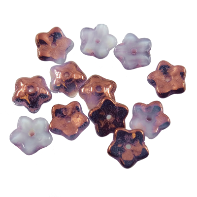 spacer 7mm Forget-Me-Not brown metallic on grayish violet (12pcs) Czech - c168
