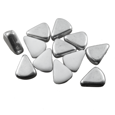 bead triangular 8x10mm silver on white (12pcs) Czech - c165