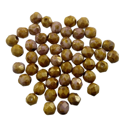 bead firepolished 4mm grayish pink/mustard (50pcs) Czech - c192