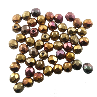 bead firepolished 4mm Metallic Amethyst Gold Iris Matt (50pcs) Czech - c195
