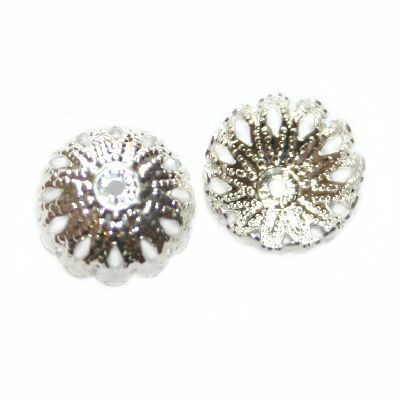 flower cap 12 mm silver plated - f2065