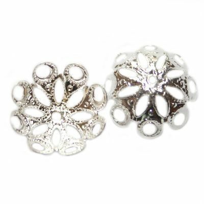 flower cap 15 mm silver plated - f2071