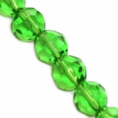 bead round 8mm faceted hand cut (10pcs) green - f3732
