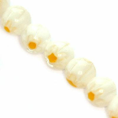 beads round 6mm millefiori flower (20pcs) white - f4393