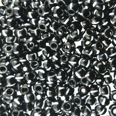 seed beads N6 Black-White striped (25g) Czech - j054