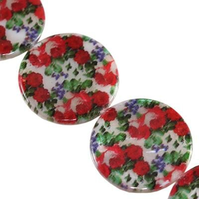 bead flat round 30mm mother of pearl Roses - f10193
