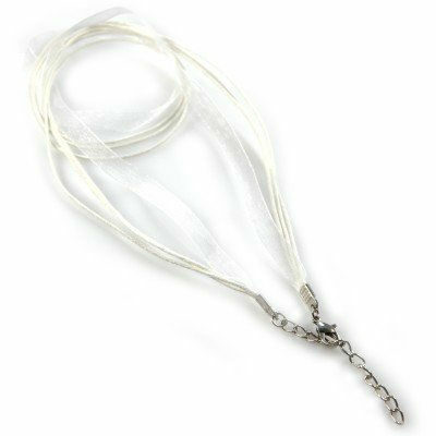 necklace cord with ribbon white 48cm - f7938