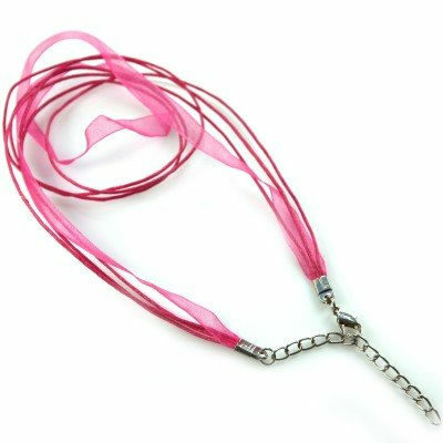 necklace cord with ribbon pink 48cm - f7939
