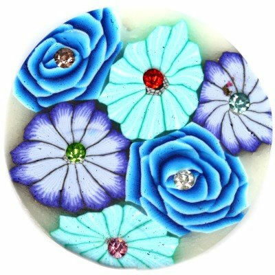 fimo pendant circles blue 37mm with zircons - f8048
