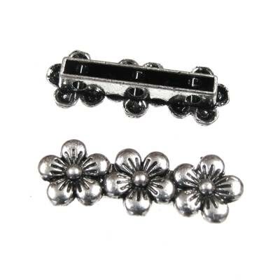 spacer flowers 9x26mm 3-holes old silver color - s15807