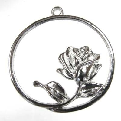 pendant ring with rose 36x34mm nickel color - s16238