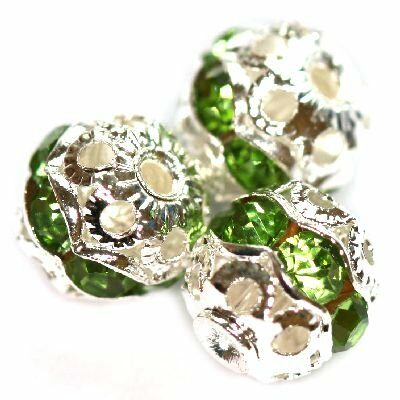 spacer bead round 8mm with zircons green - f6821