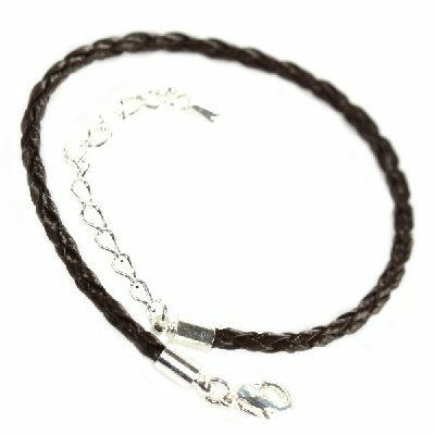 modular beads bracelet 19cm brown woven leather - f9282
