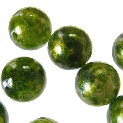 bead round 10mm plastic marble (10pcs) green - f7775