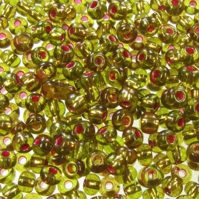 seed beads N5 Moss Green silver red lined (25g) Czech - j1408