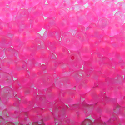 seed beads TWIN 2.5x5mm Neon Pink clear matt (25g) Czech - j2086