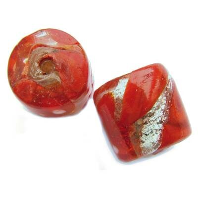 bead tube 17x17mm red with silver (India) - b027