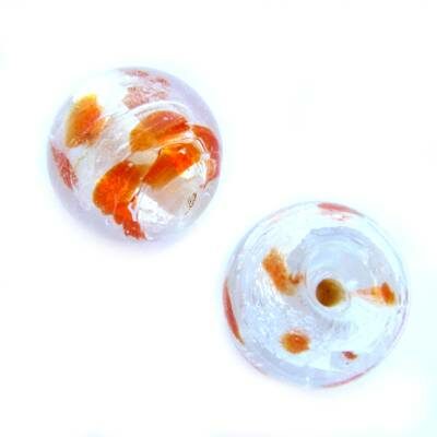 -60% bead round 12mm (India) transp.with orange - b186