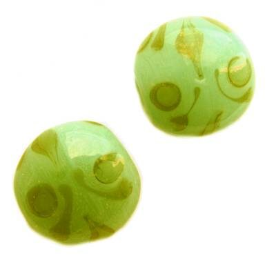 -60% bead pill d18x10mm green ornamented (India) - b208-5