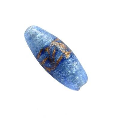 -60% bead oval 30x10mm "Brocade" with wave (India) blue - b277-4