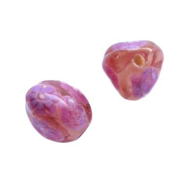 -40% bead triangular 15x15 with flowers (India) pink - b280-318