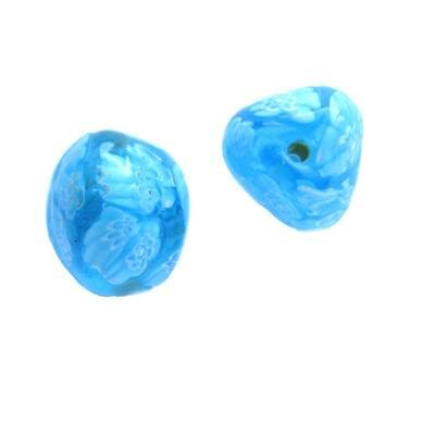 -40% bead triangular 15x15 with flowers (India) blue - b280-327